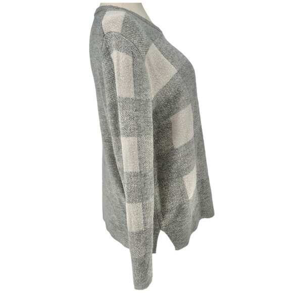Old Navy Sweater Womens XXL Gray White Plaid LS Super Soft Acrylic/Nylon Blend - Picture 2 of 10